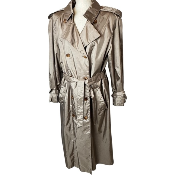 Vtg British Mist Long Trench Coat Women's size 14 Champagne Shimmer academia - Picture 3 of 16